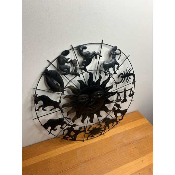 Vintage zodiac thin metal sun celestial outdoor indoor thin black metal wall - Picture 5 of 5